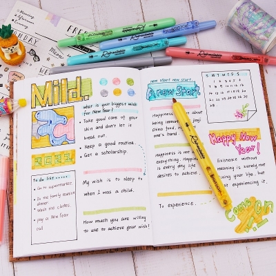 Display textmarker retractabil Writech, 80 buc/set